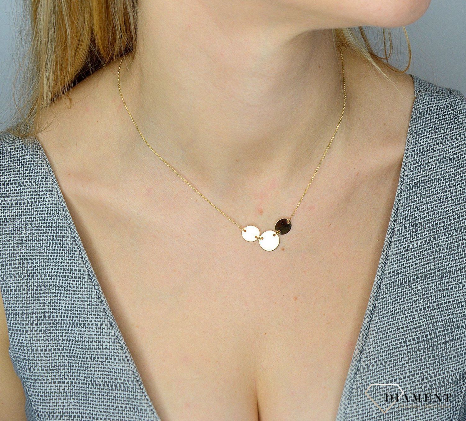 Naszyjnik złoty próby 585 z okrągłymi blaszkami NA 472  Jest to idealny pomysł na prezent dla ukochanej, który został wykonany z wysokiej jakości 14-karatowego żółtego złota..jpg